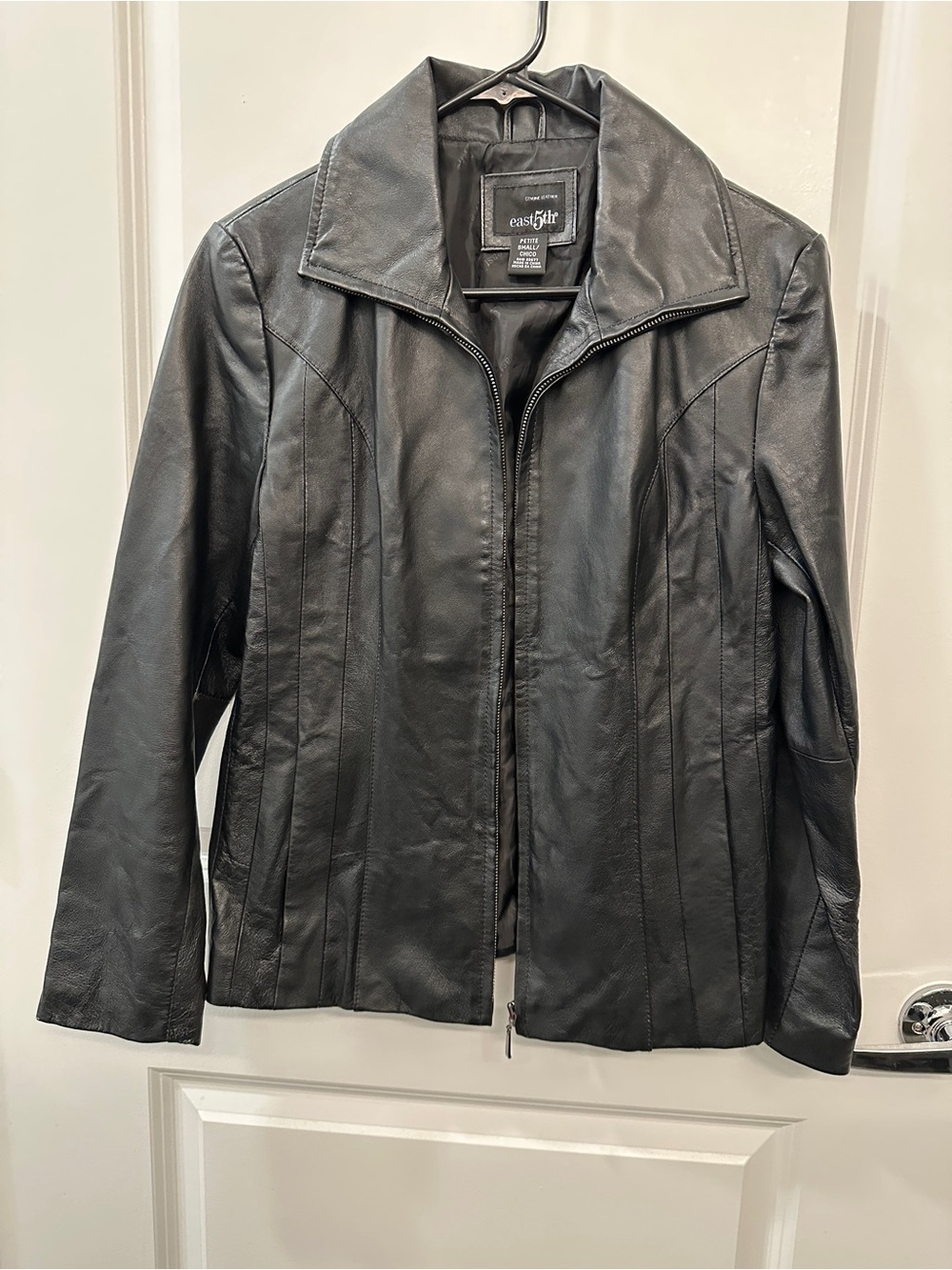 East 5th Black Paneled Leather Zip Jacket